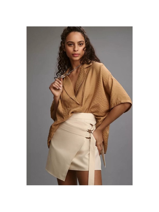 Anthropologie Tops - Anthropologie Relaxed Satin-Look Dolman Blouse in Camel Dylon wide placket top